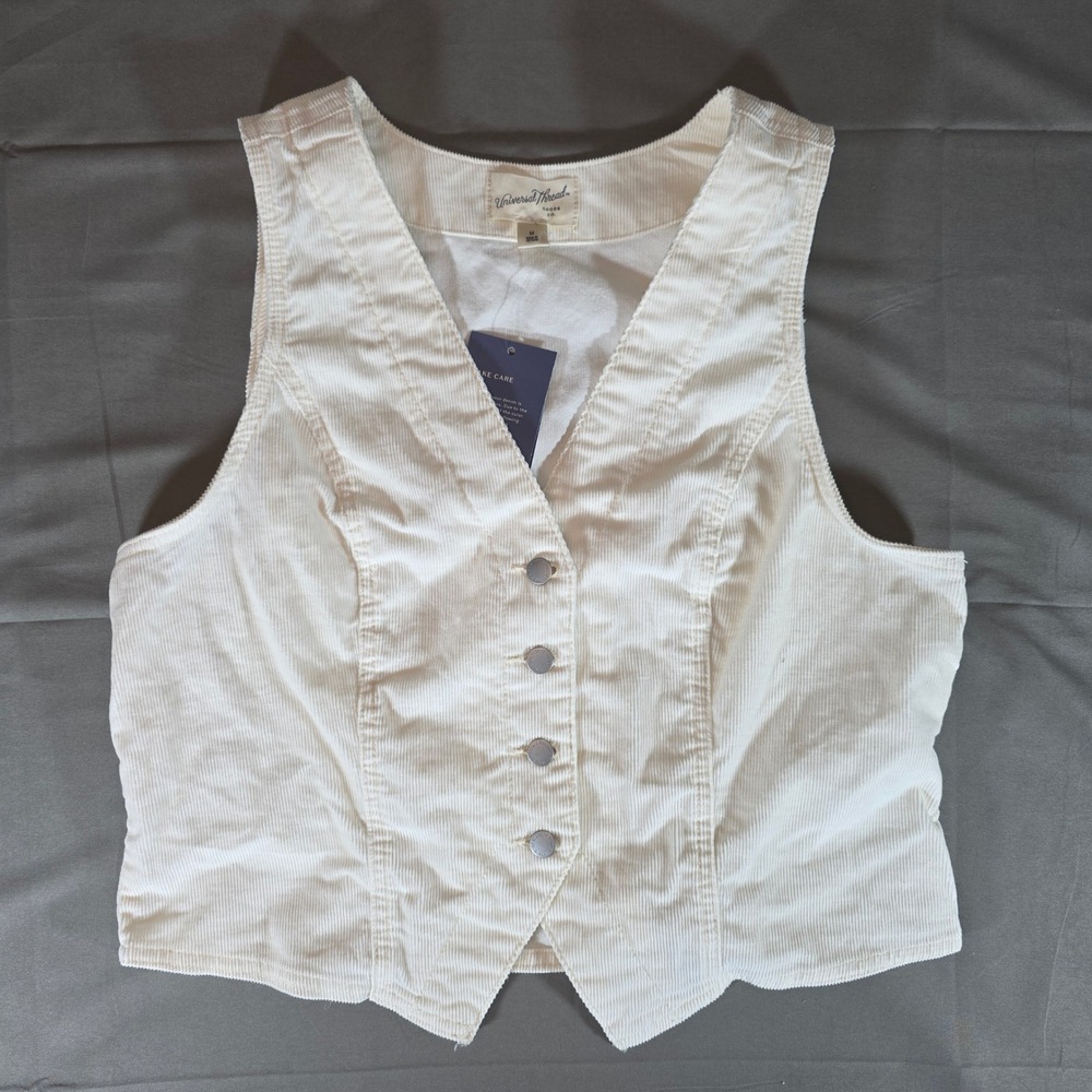 Universal Thread Cream Corduroy Button Front Vest Sleeveless Top Medium NWT
